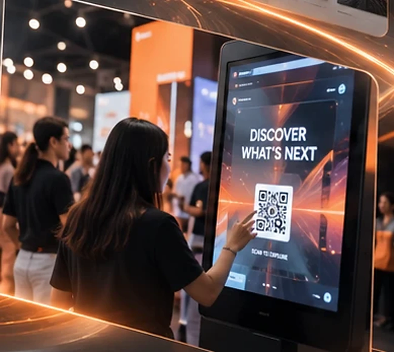 Concept photo of an interactive event touchscreen with QR engagement